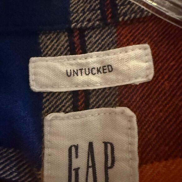 Gap untucked size 2XL orange and cobalt flannel shirt - Picture 7 of 9